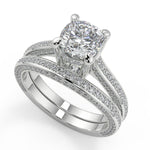 Load image into Gallery viewer, Fatima Micro Pave Double Prong 3 Sided Cushion Cut Diamond Ring - Nivetta
