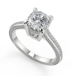 Load image into Gallery viewer, Fatima Micro Pave Double Prong 3 Sided Cushion Cut Diamond Ring - Nivetta
