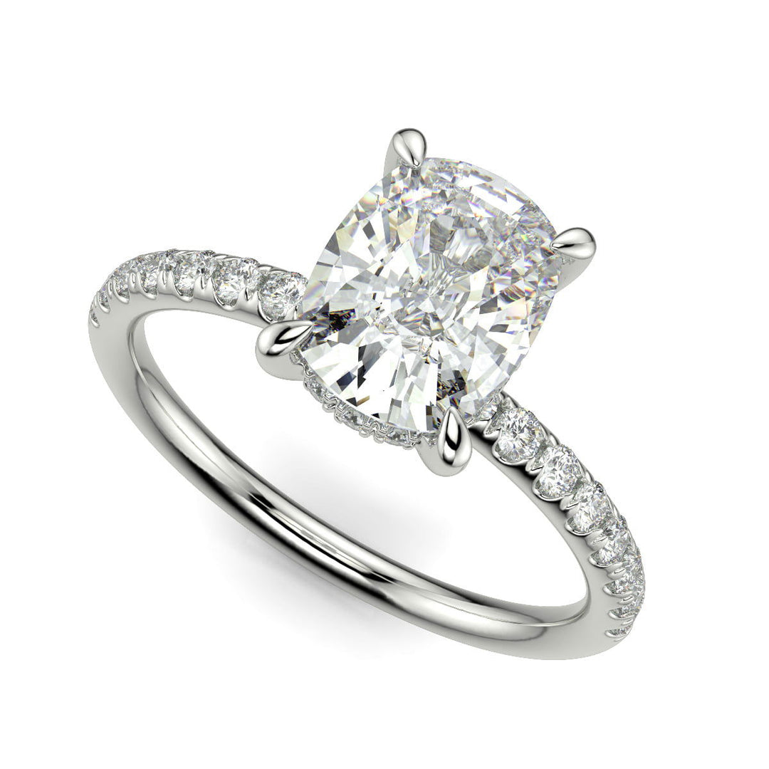 Gabrielle Cushion Cut Pave Hidden Halo 4 Prong Claw Set Engagement Ring Setting - Nivetta