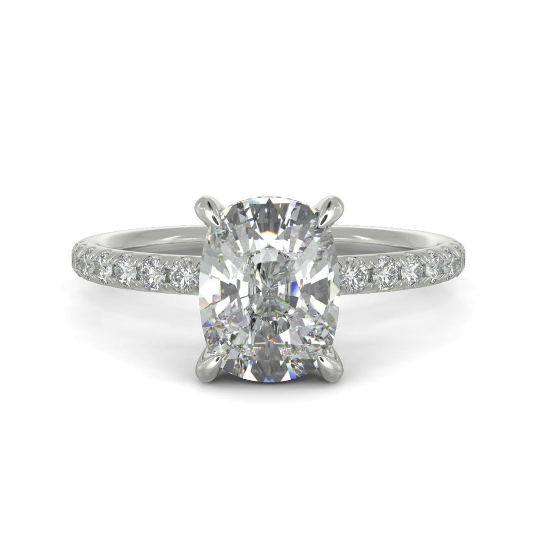 Gabrielle Cushion Cut Pave Hidden Halo 4 Prong Claw Set Engagement Ring Setting - Nivetta