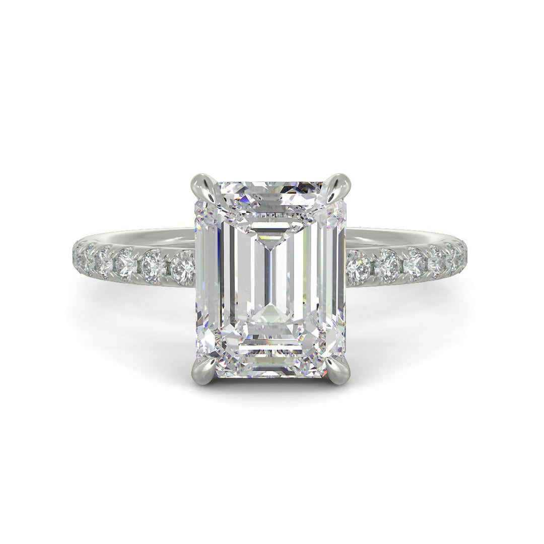 Gabrielle Emerald Cut Pave Hidden Halo 4 Prong Claw Set Engagement Ring Setting - Nivetta