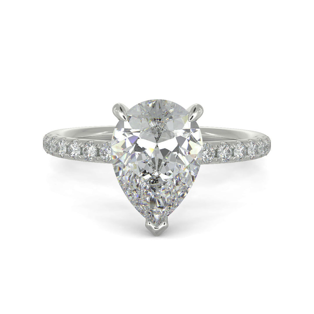 Gabrielle Pear Cut Pave Hidden Halo 4 Prong Claw Set Engagement Ring Setting - Nivetta