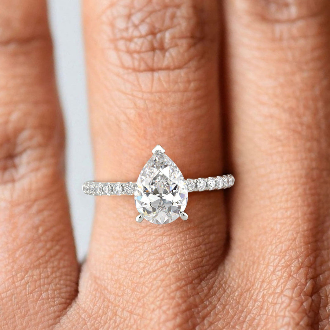 Gabrielle Pear Cut Pave Hidden Halo 4 Prong Claw Set Engagement Ring Setting - Nivetta