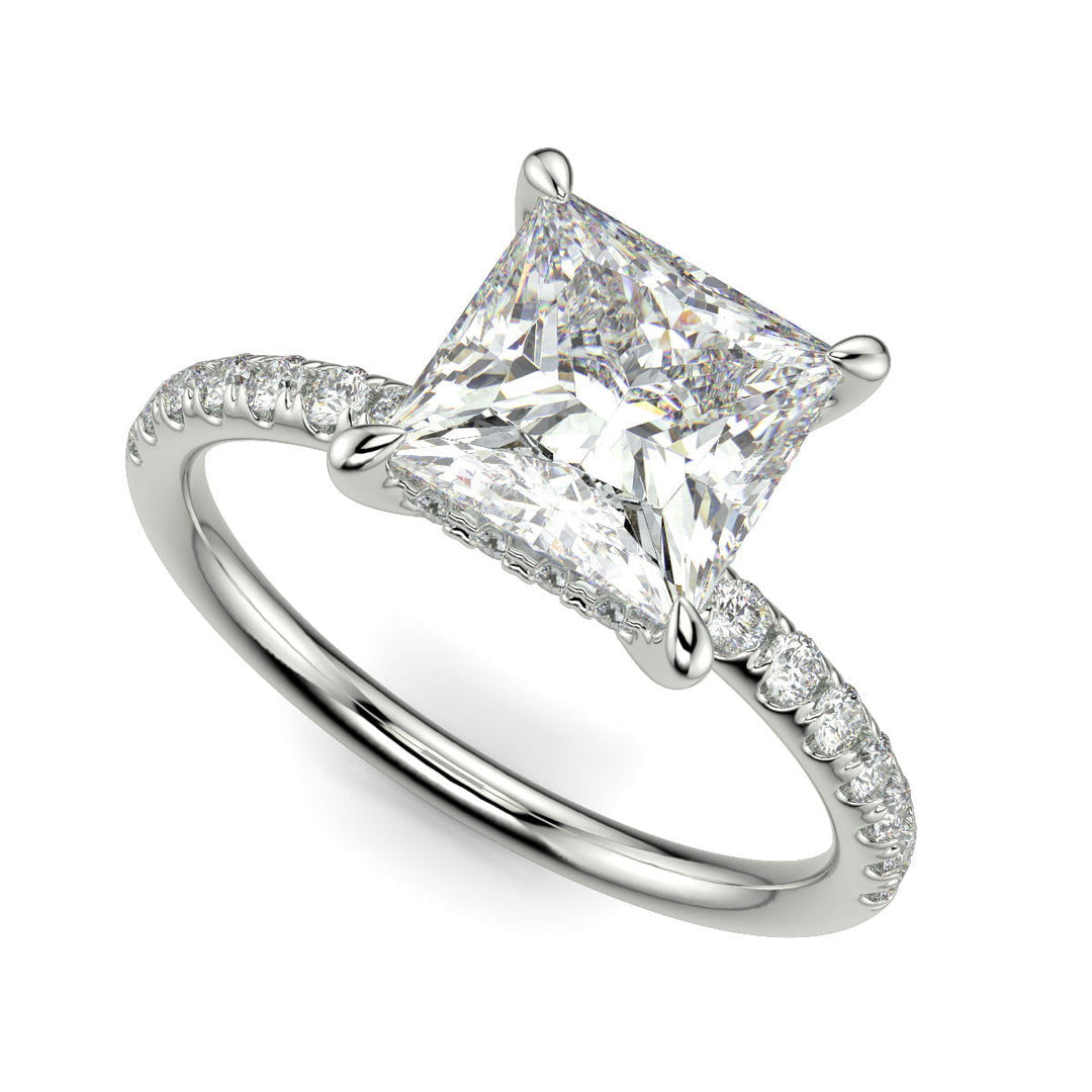 Gabrielle Princess Cut Pave Hidden Halo 4 Prong Claw Set Engagement Ring Setting - Nivetta