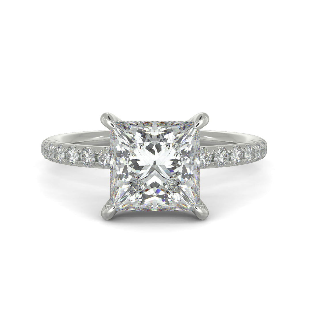 Gabrielle Princess Cut Pave Hidden Halo 4 Prong Claw Set Engagement Ring Setting - Nivetta