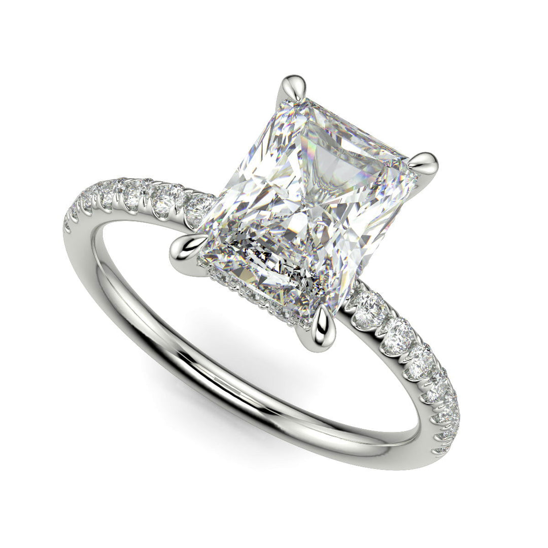 Gabrielle Radiant Cut Pave Hidden Halo 4 Prong Claw Set Engagement Ring Setting - Nivetta