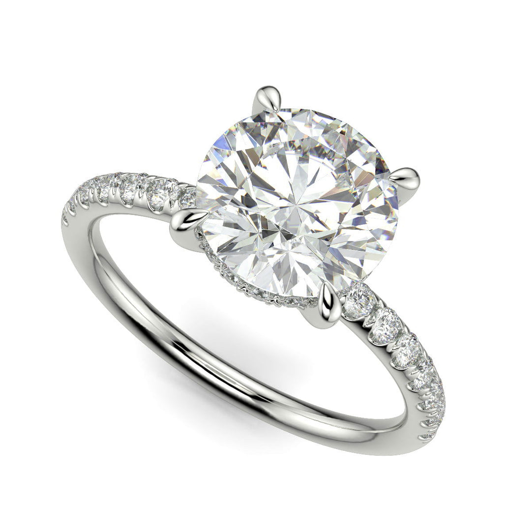 Gabrielle Round Cut Pave Hidden Halo 4 Prong Claw Set Engagement Ring Setting - Nivetta