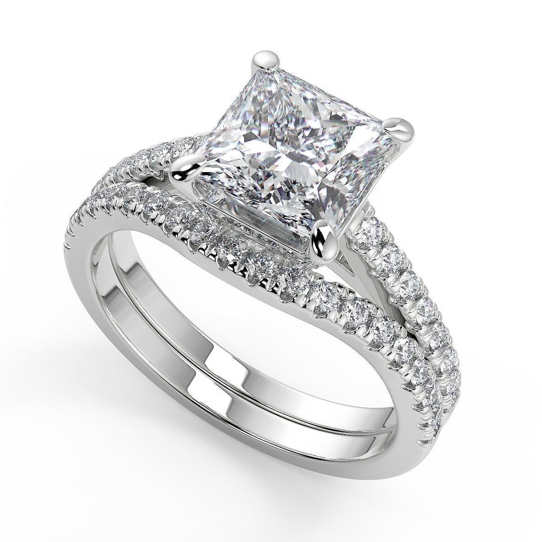 Gemma Classic 4 Prong Pave Princess Cut Diamond Engagement Ring - Nivetta