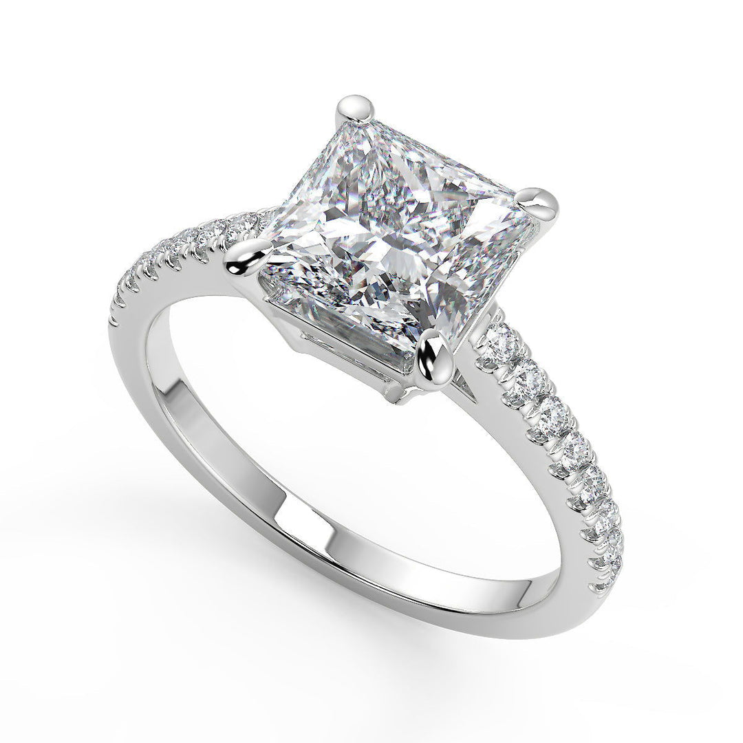 Gemma Classic 4 Prong Pave Princess Cut Diamond Engagement Ring - Nivetta