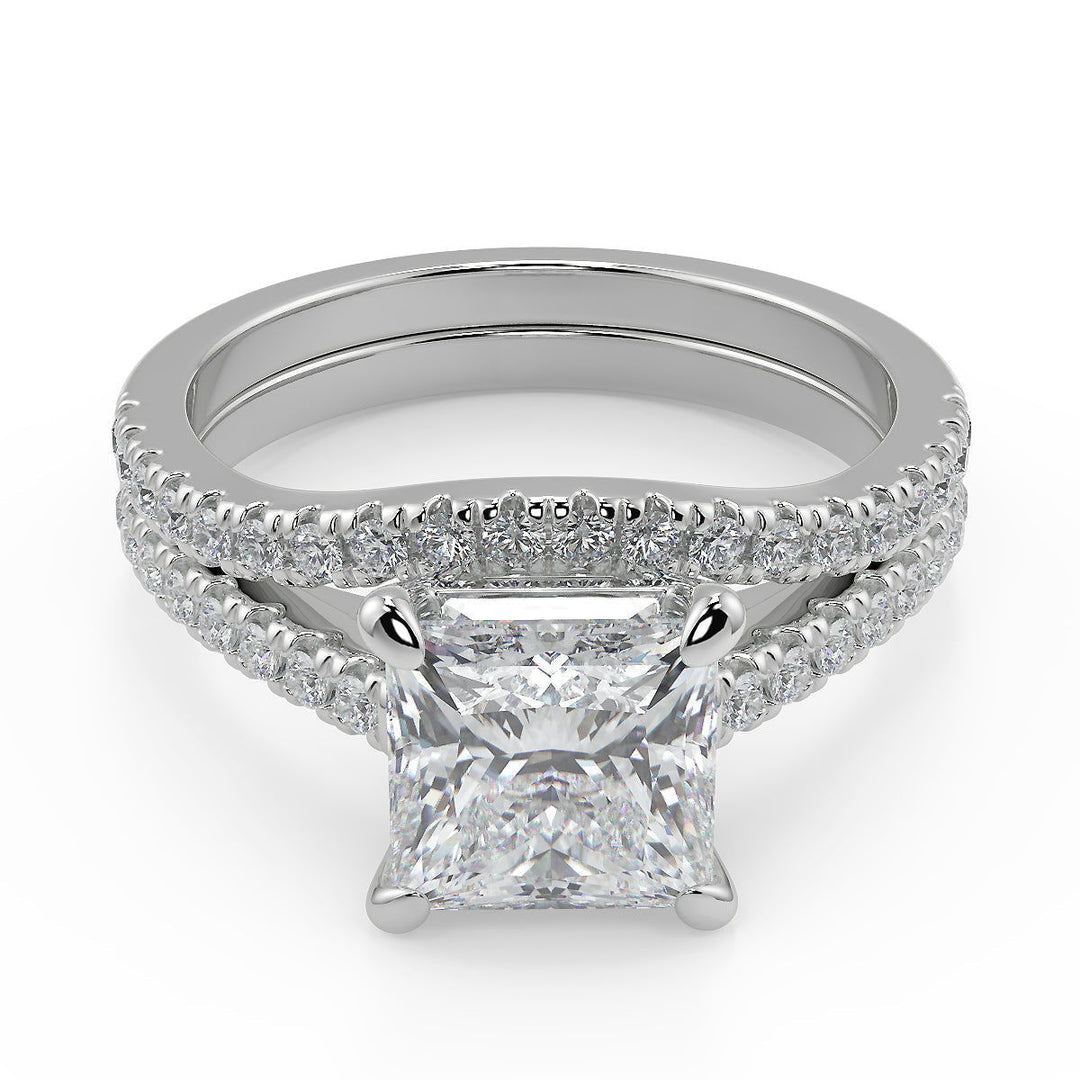 Gemma Classic 4 Prong Pave Princess Cut Diamond Engagement Ring - Nivetta