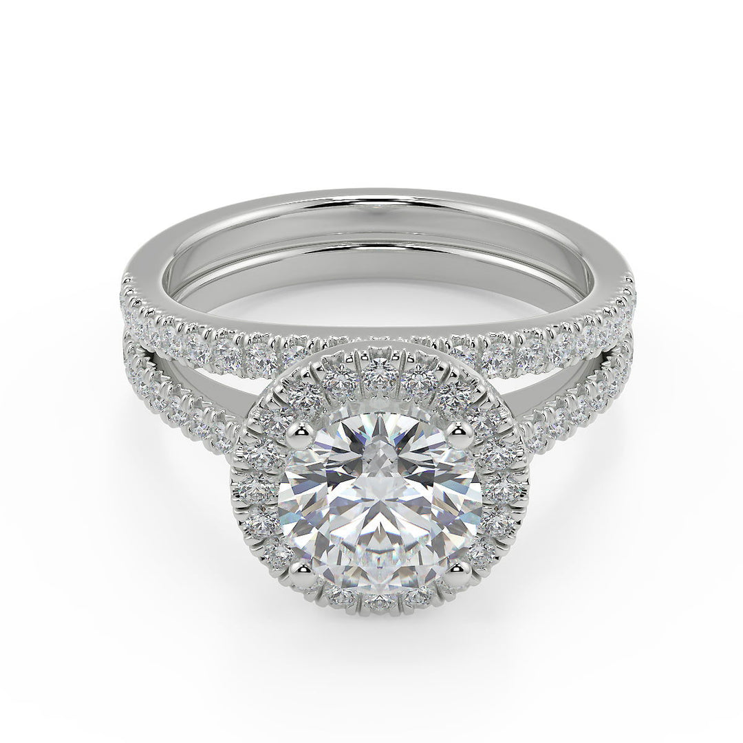Gillian Halo Pave Round Cut Diamond Engagement Ring - Nivetta