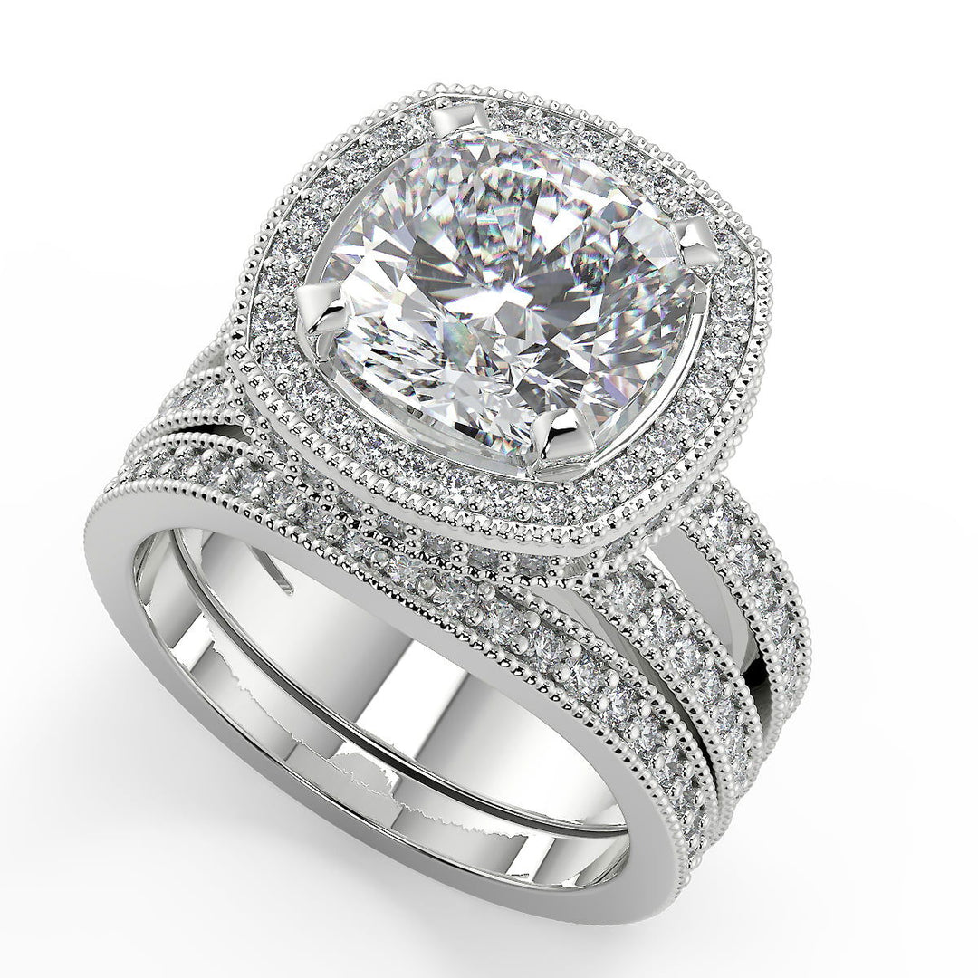 Greta Split Shank Pave Halo Cushion Cut Diamond Engagement Ring - Nivetta