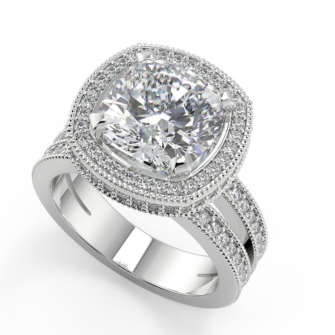 Greta Split Shank Pave Halo Cushion Cut Diamond Engagement Ring - Nivetta