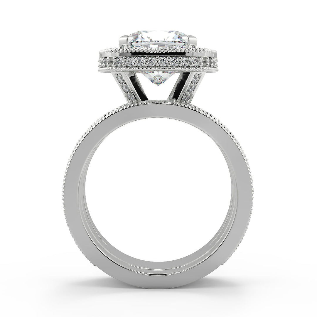 Greta Split Shank Pave Halo Cushion Cut Diamond Engagement Ring - Nivetta