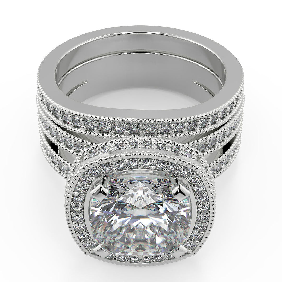 Greta Split Shank Pave Halo Cushion Cut Diamond Engagement Ring - Nivetta