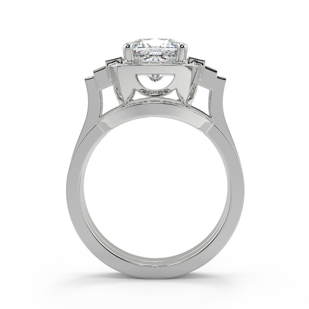 Gretchen Halo Baguette Accents Cushion Cut Engagement Ring - Nivetta