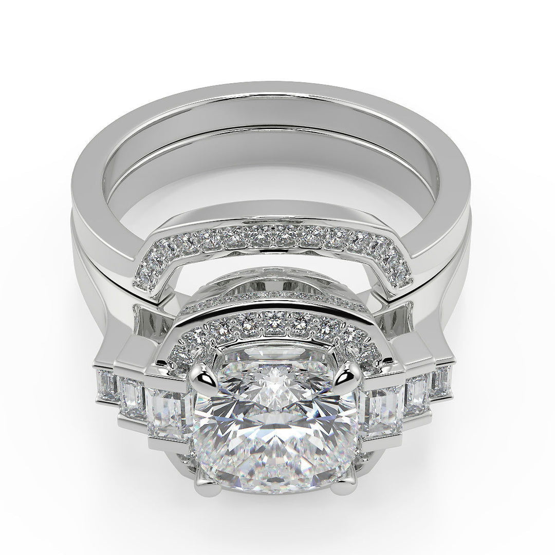 Gretchen Halo Baguette Accents Cushion Cut Engagement Ring - Nivetta