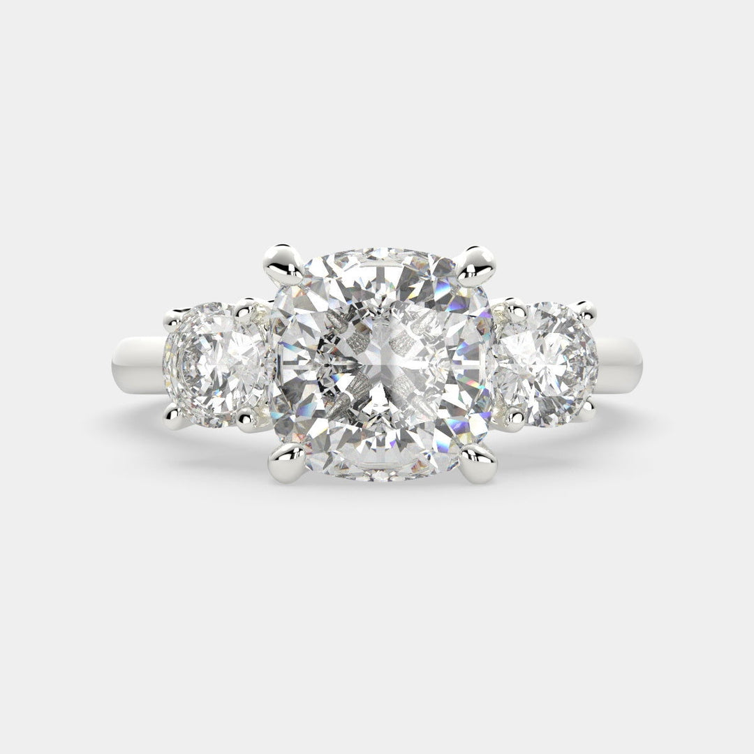 Hana Cushion Cut 3 Stone Engagement Ring Setting - Nivetta