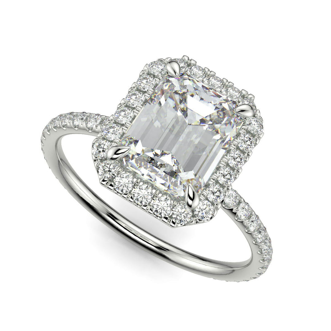 Hanna Emerald Cut Pave Halo 4 Prong Claw Set Engagement Ring Setting - Nivetta