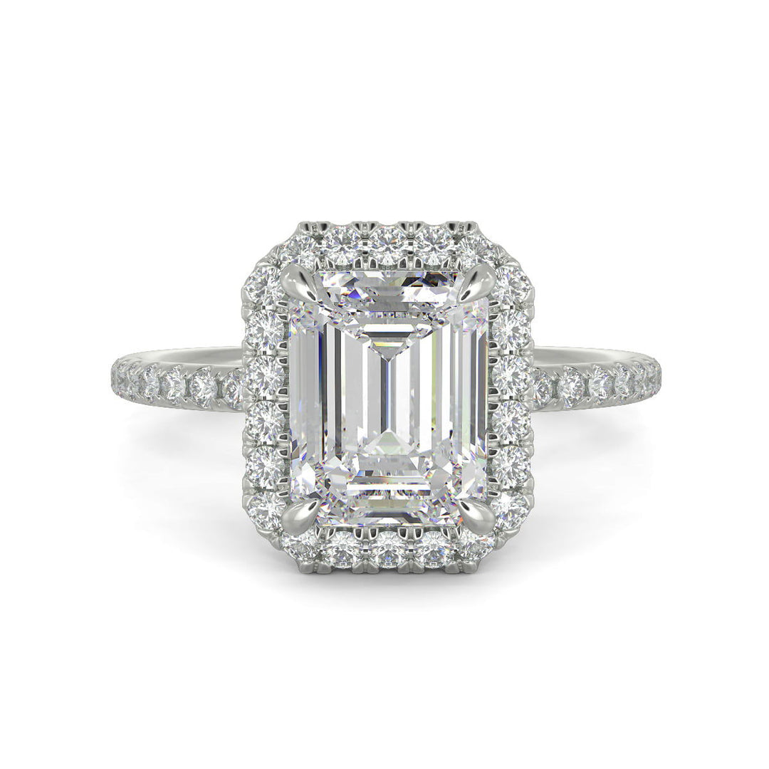 Hanna Emerald Cut Pave Halo 4 Prong Claw Set Engagement Ring Setting - Nivetta