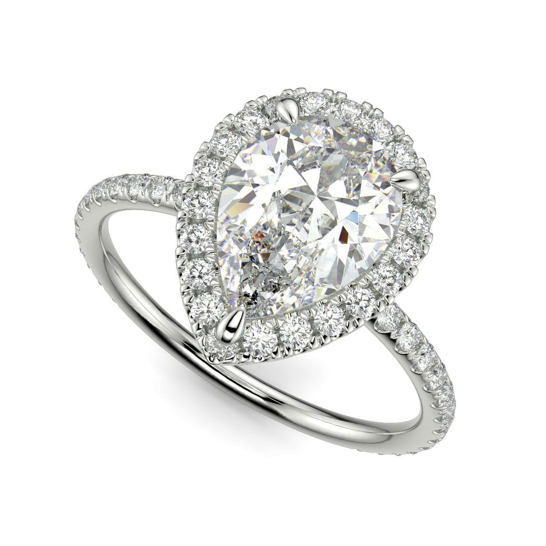 Hanna Pear Cut Pave Halo 4 Prong Claw Set Engagement Ring Setting - Nivetta