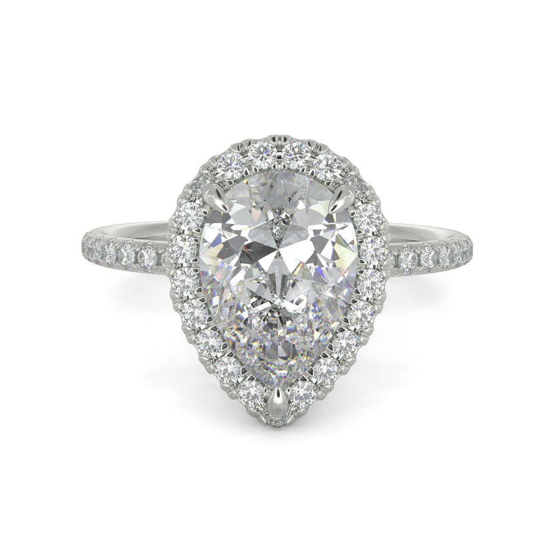 Hanna Pear Cut Pave Halo 4 Prong Claw Set Engagement Ring Setting - Nivetta