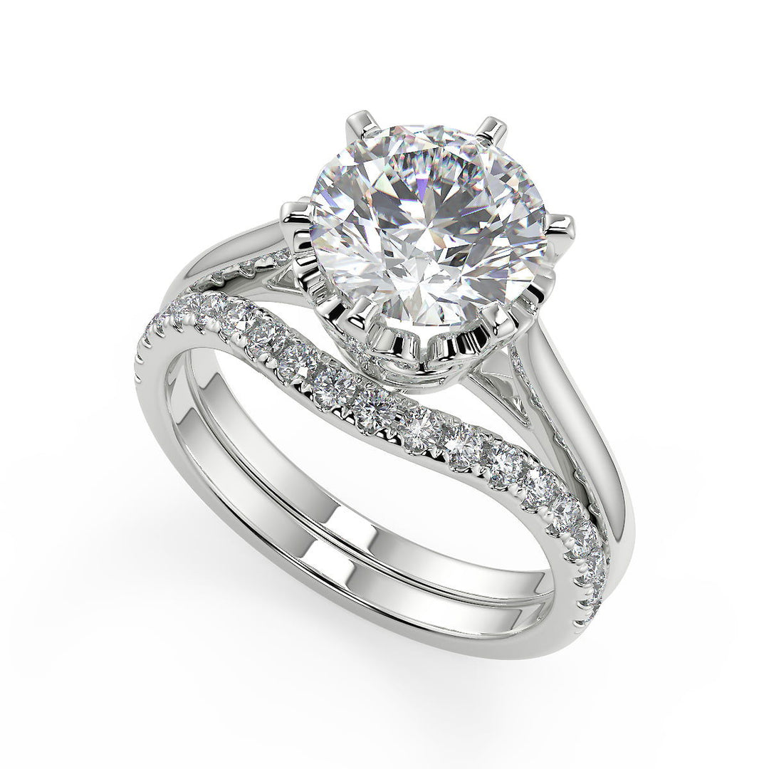 Hannah 6 Claw Crown Solitaire Round Cut Diamond Engagement Ring - Nivetta
