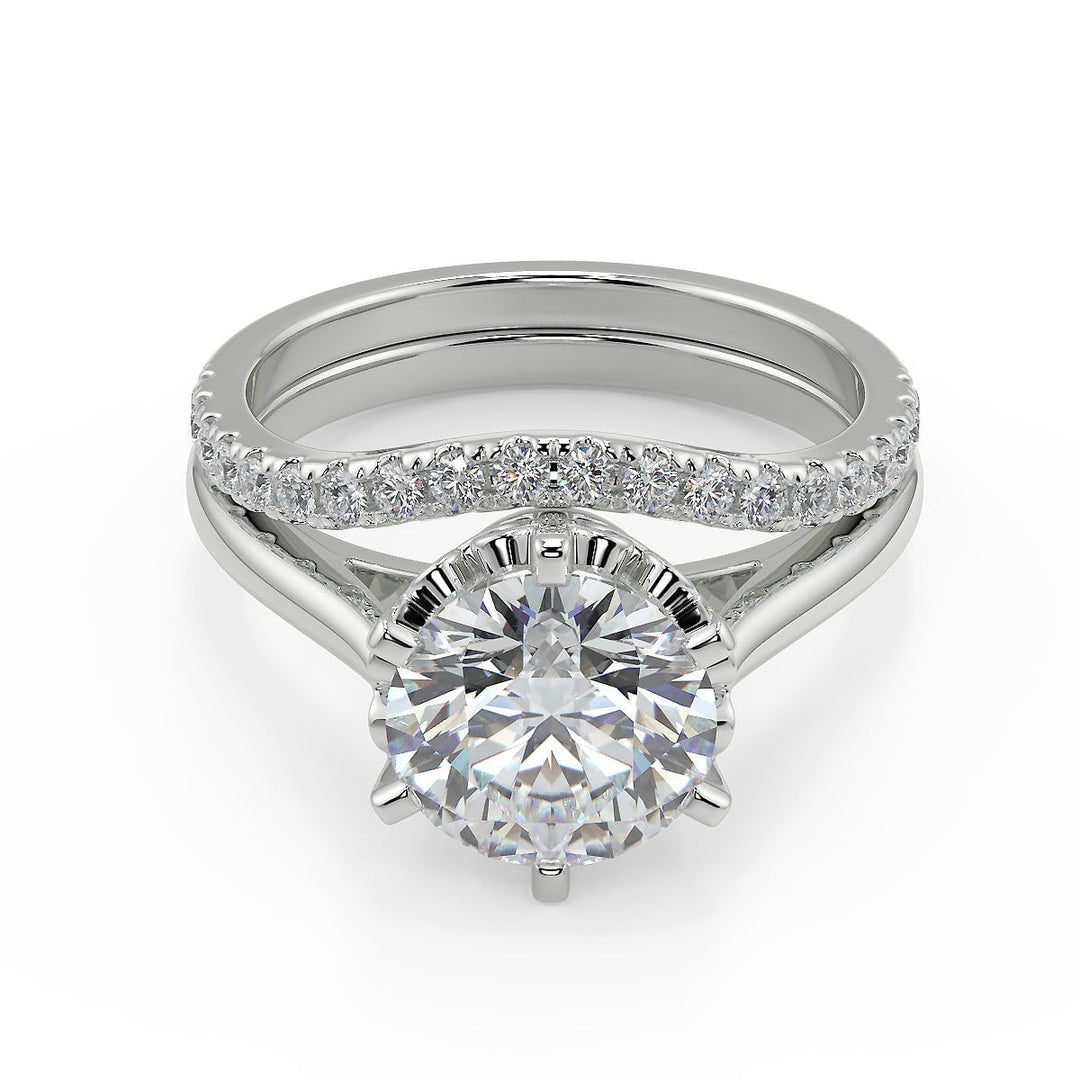 Hannah 6 Claw Crown Solitaire Round Cut Diamond Engagement Ring - Nivetta