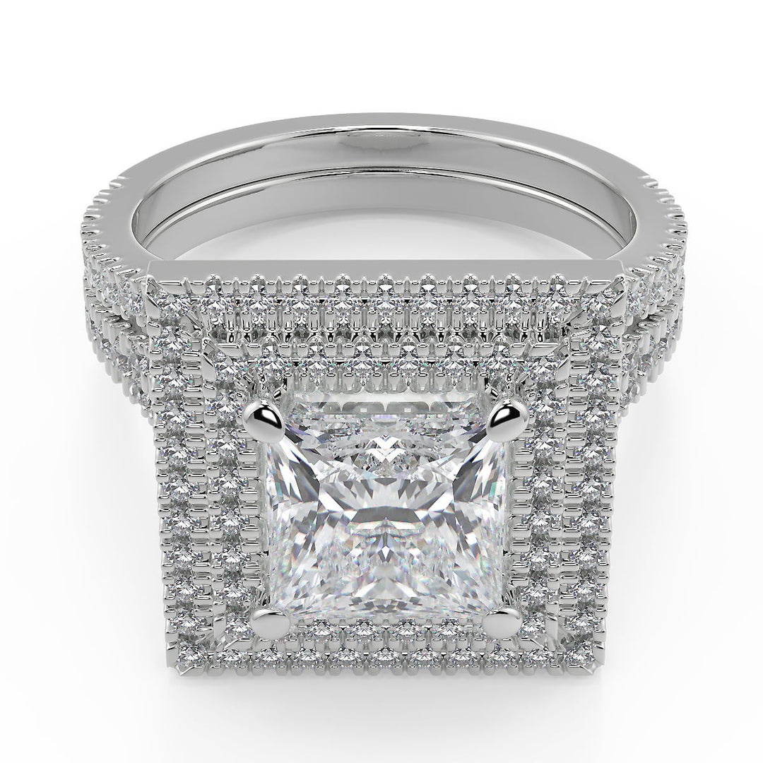 Harley Double Halo Pave Princess Cut Diamond Engagement Ring - Nivetta