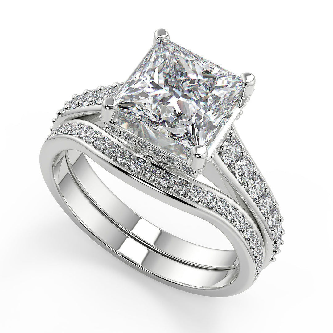 Helena Pave 4 Prong Crown Basket Princess Cut Engagement Ring - Nivetta