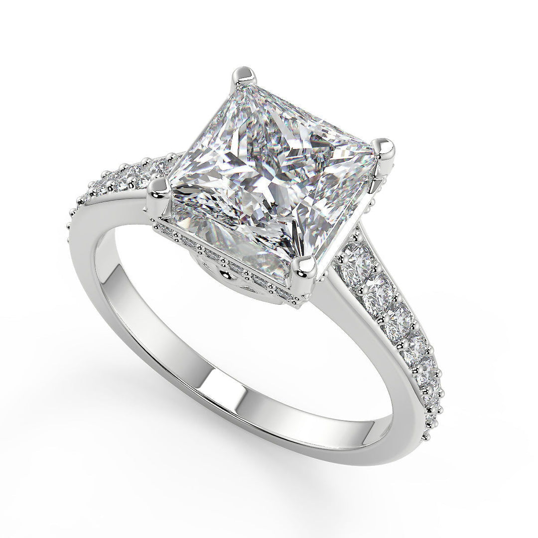 Helena Pave 4 Prong Crown Basket Princess Cut Engagement Ring - Nivetta