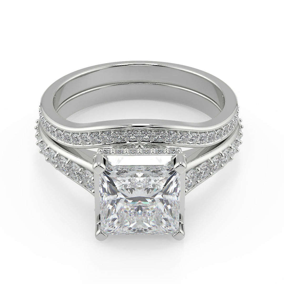 Helena Pave 4 Prong Crown Basket Princess Cut Engagement Ring - Nivetta