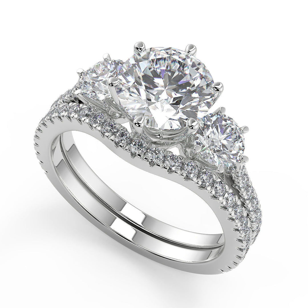 Iliana 3 Stone French Pave Round Cut Diamond Engagement Ring - Nivetta
