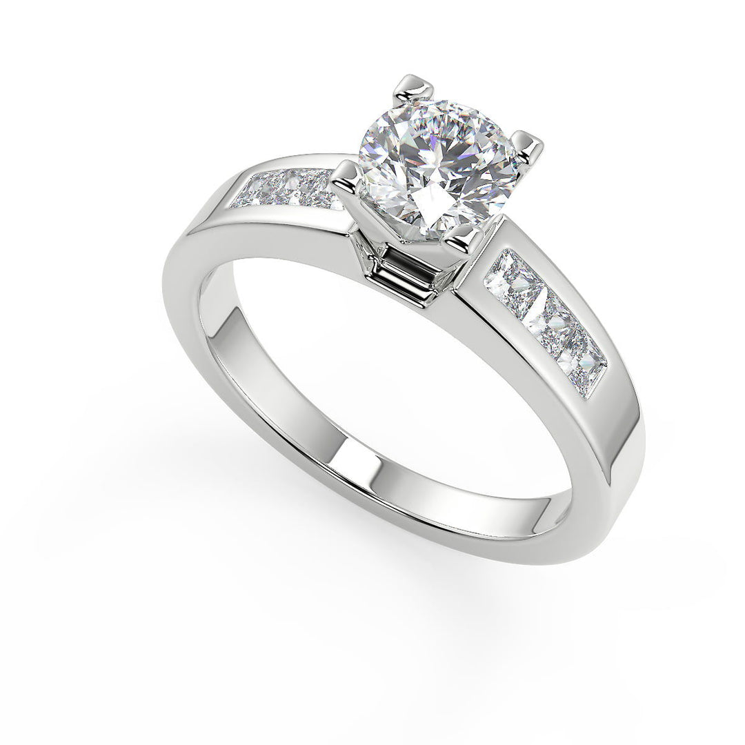 Isabel Four Prong Channel Set Round Cut Diamond Engagement Ring - Nivetta