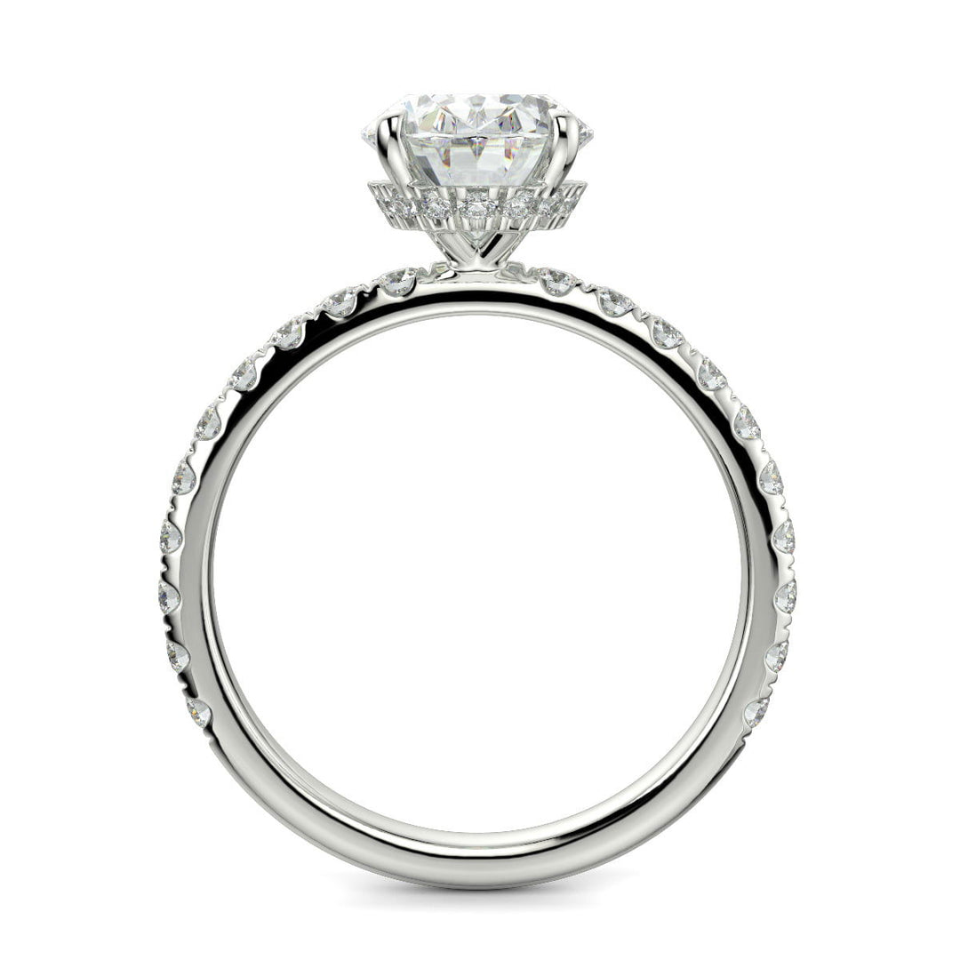 Isabella Oval Cut Pave Hidden Halo 4 Prong Claw Set Engagement Ring Setting - Nivetta