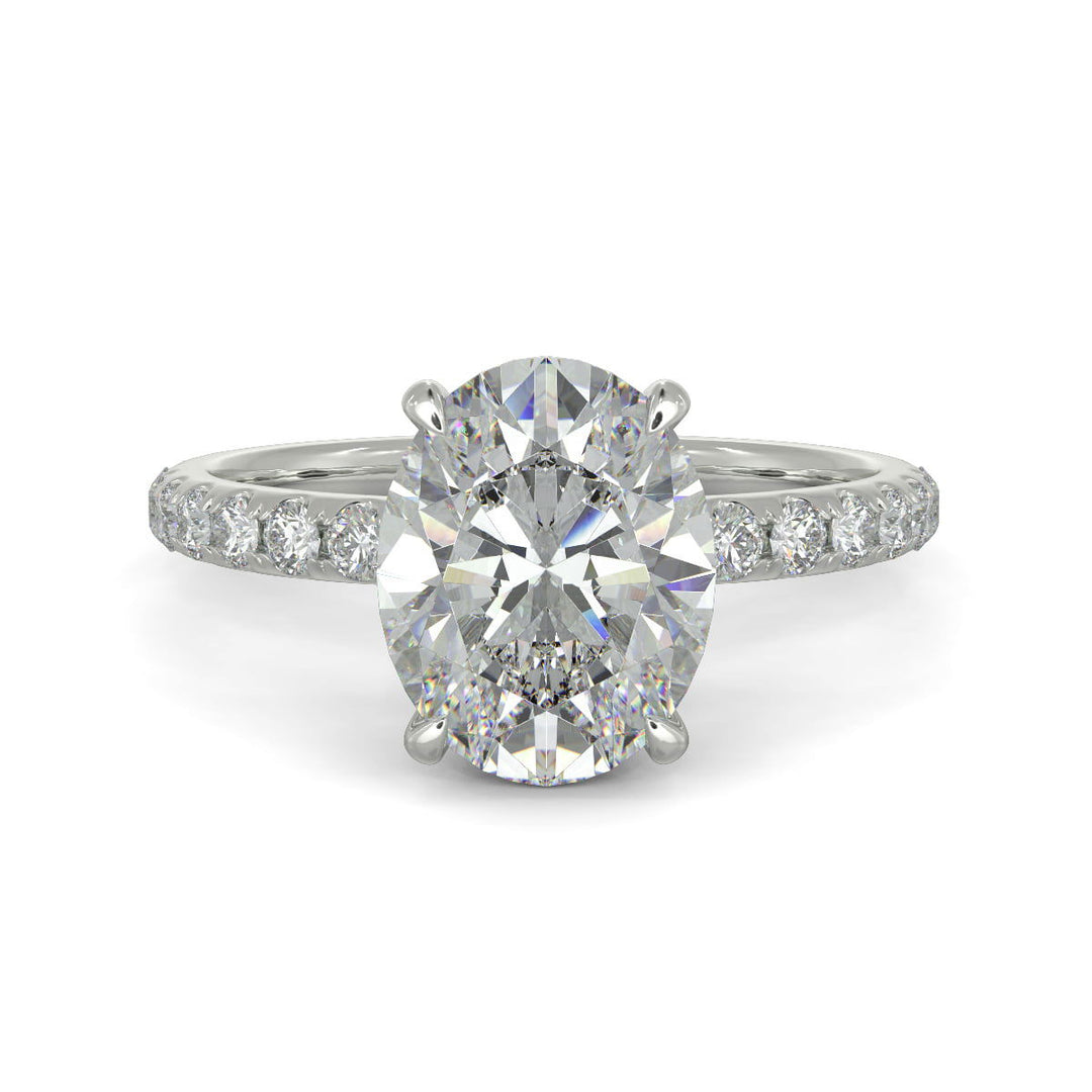 Isabella Oval Cut Pave Hidden Halo 4 Prong Claw Set Engagement Ring Setting - Nivetta