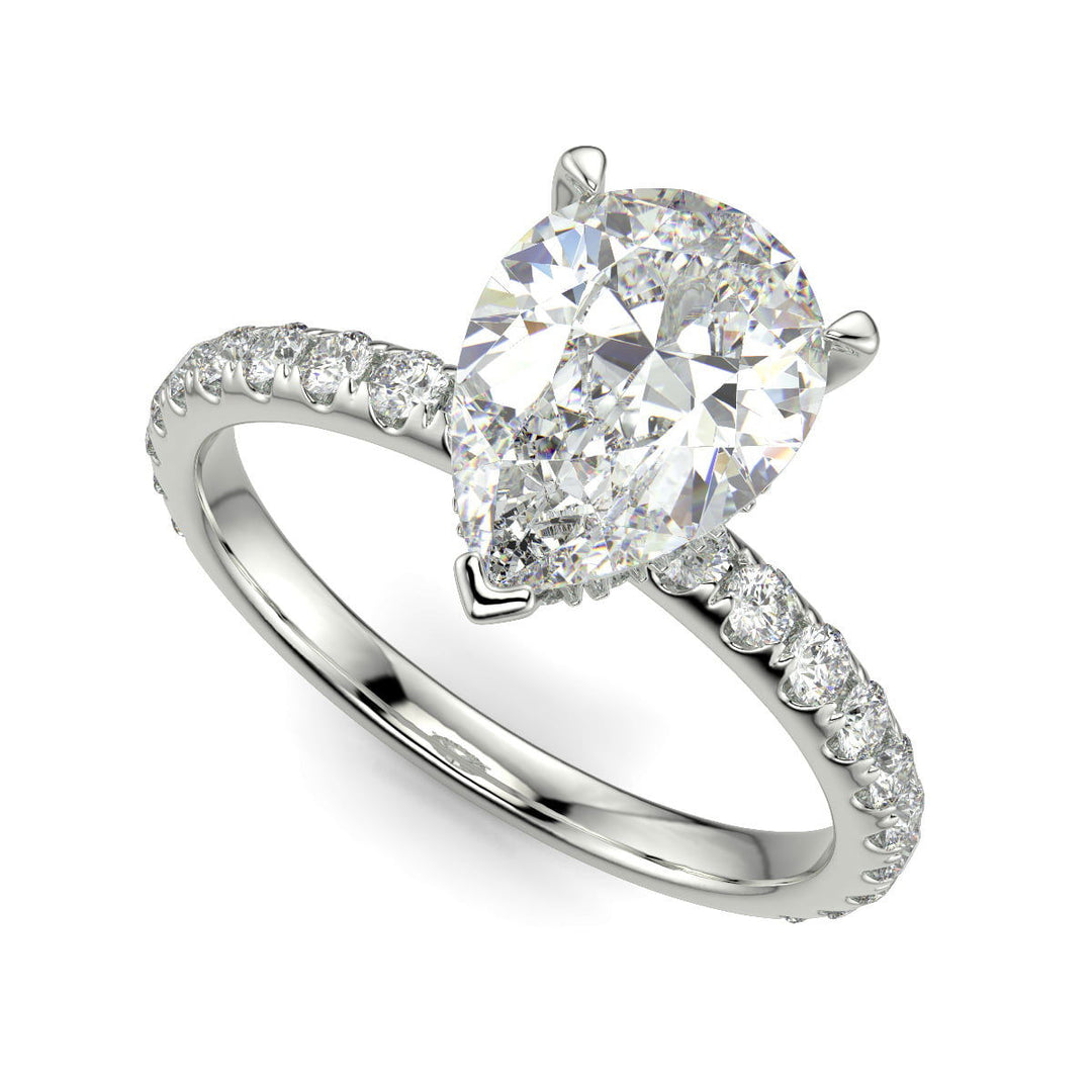 Isabella Pear Cut Pave Hidden Halo 4 Prong Claw Set Engagement Ring Setting - Nivetta