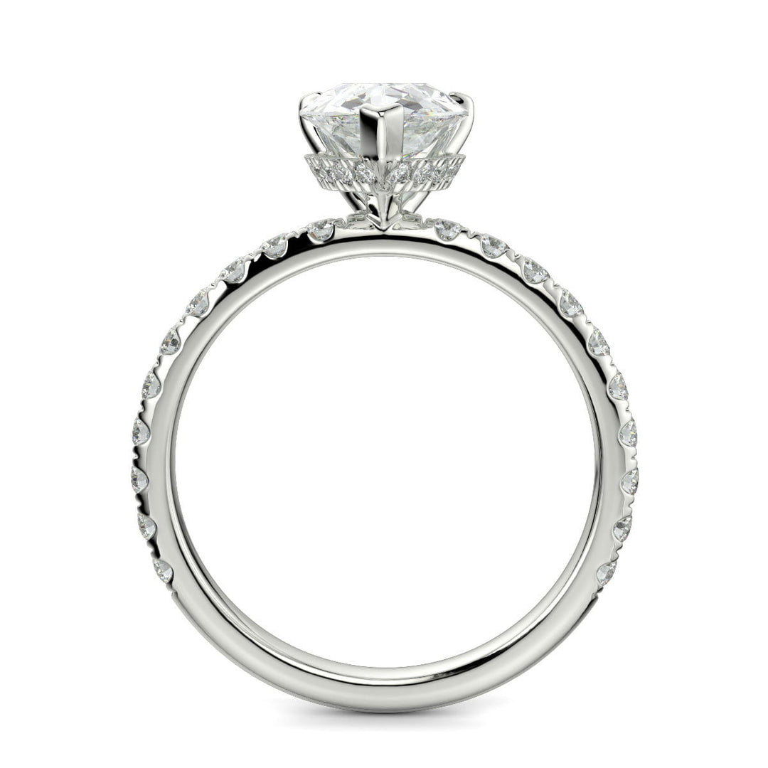 Isabella Pear Cut Pave Hidden Halo 4 Prong Claw Set Engagement Ring Setting - Nivetta