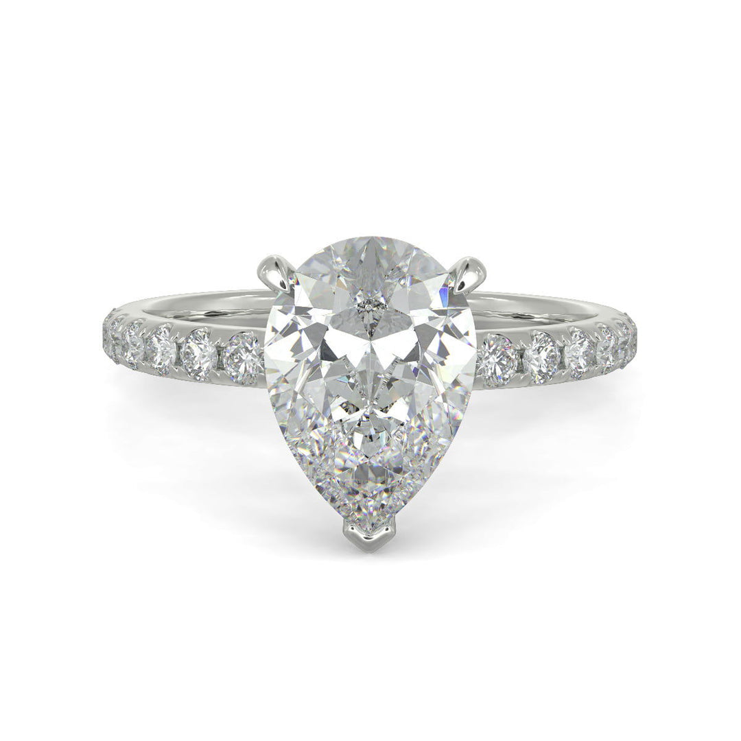 Isabella Pear Cut Pave Hidden Halo 4 Prong Claw Set Engagement Ring Setting - Nivetta