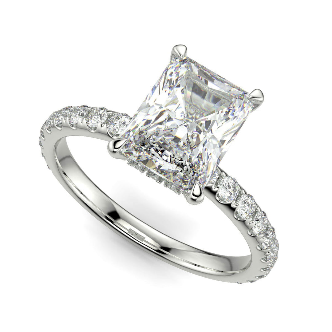 Isabella Radiant Cut Pave Hidden Halo 4 Prong Claw Set Engagement Ring Setting - Nivetta