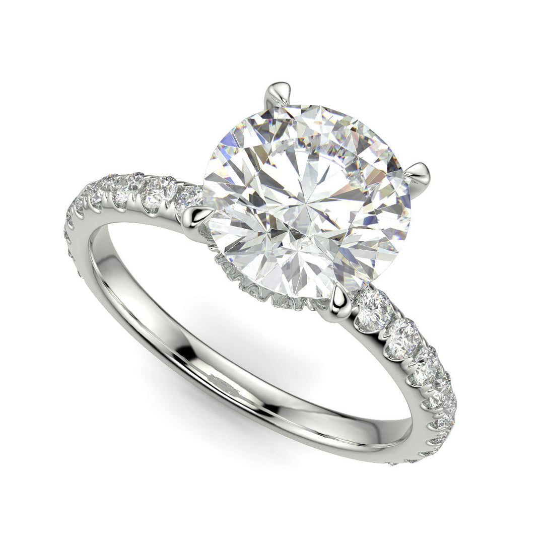 Isabella Round Cut Pave Hidden Halo 4 Prong Claw Set Engagement Ring Setting - Nivetta