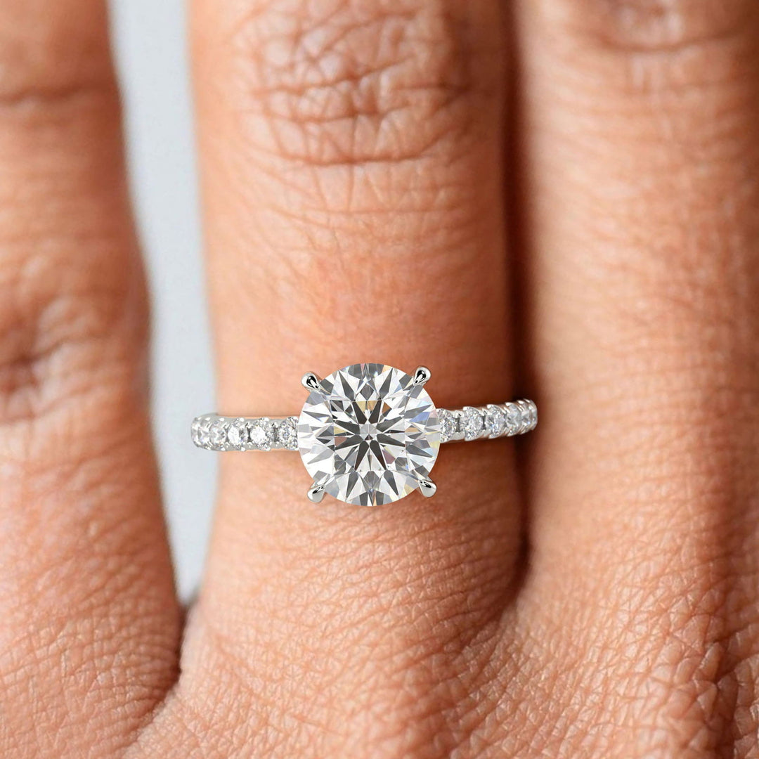 Isabella Round Cut Pave Hidden Halo 4 Prong Claw Set Engagement Ring Setting - Nivetta