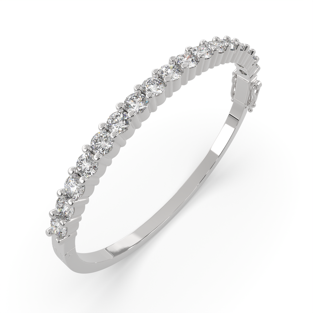 Isotta Round Cut Diamond Bangle Bracelet Shared Prong Hinged (4 ctw) - Nivetta