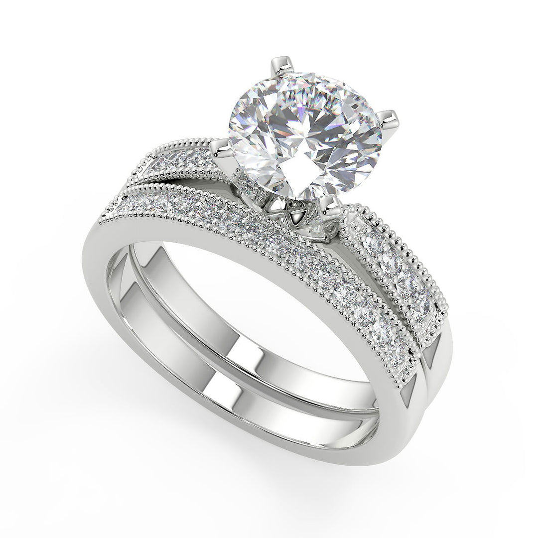 Jessica Four Prong Milgrain Round Cut Diamond Engagement Ring - Nivetta