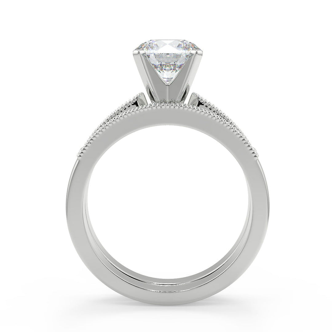 Jessica Four Prong Milgrain Round Cut Diamond Engagement Ring - Nivetta