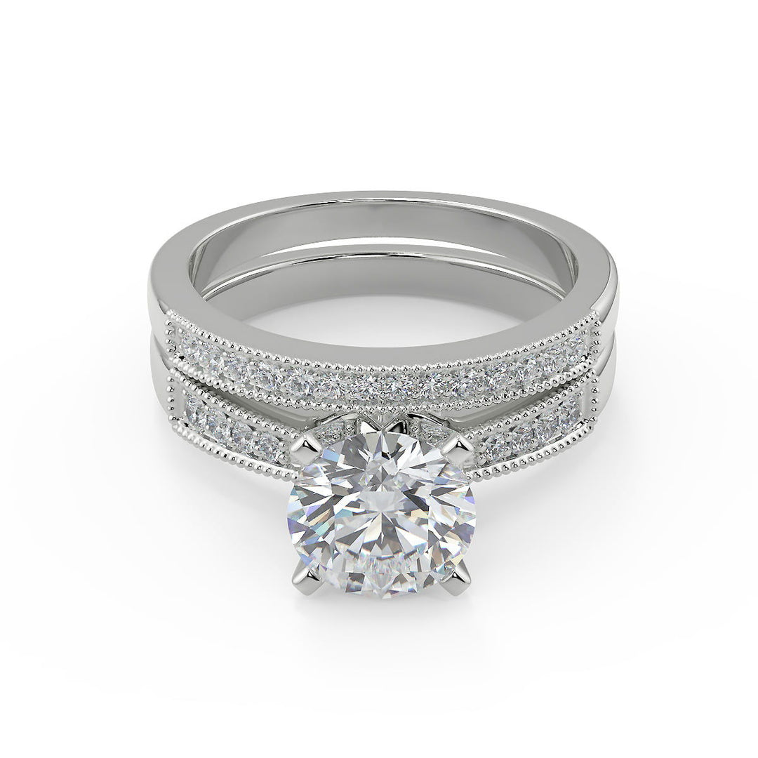 Jessica Four Prong Milgrain Round Cut Diamond Engagement Ring - Nivetta