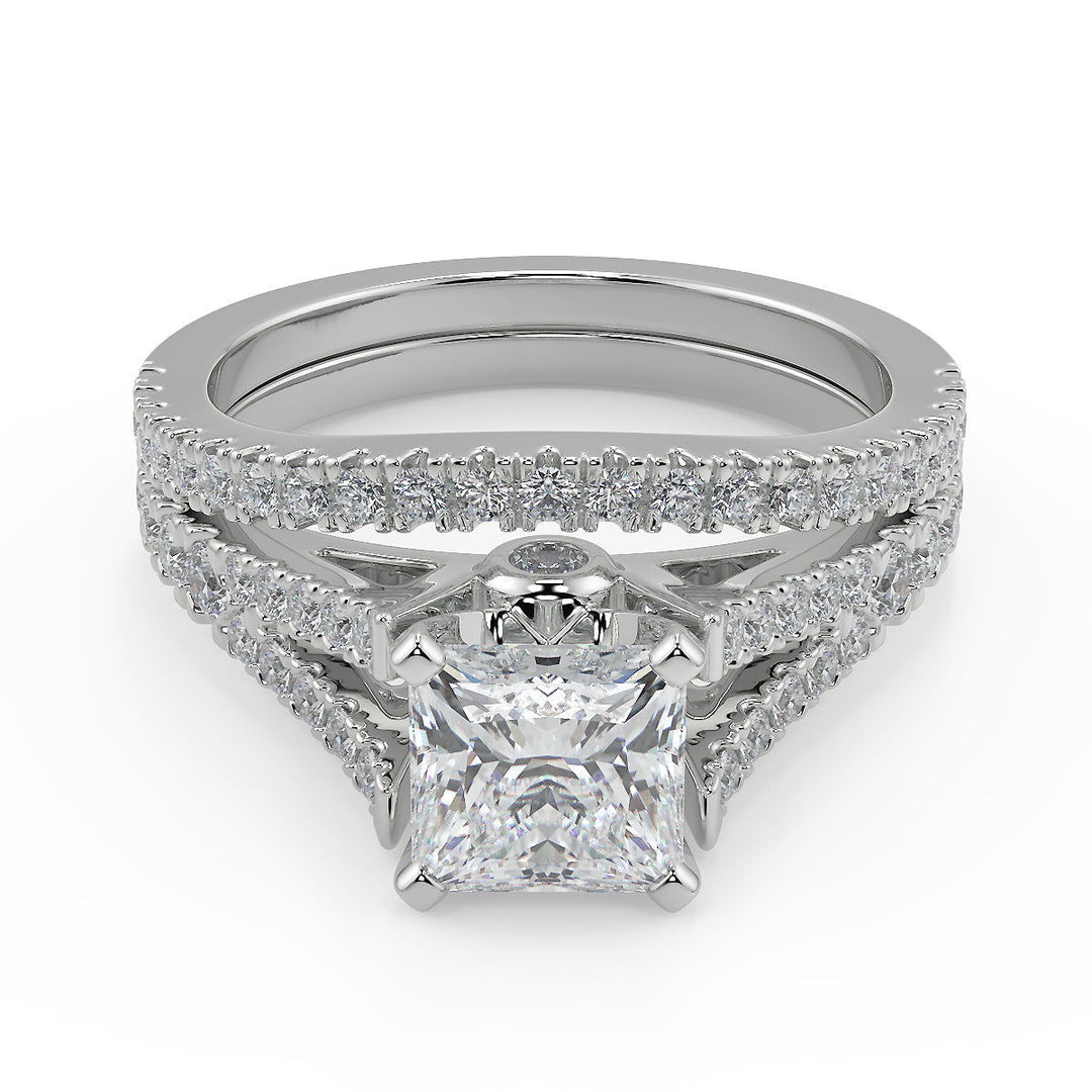 Julianne Pave Cathedral 4 Prong Princess Cut Engagement Ring - Nivetta