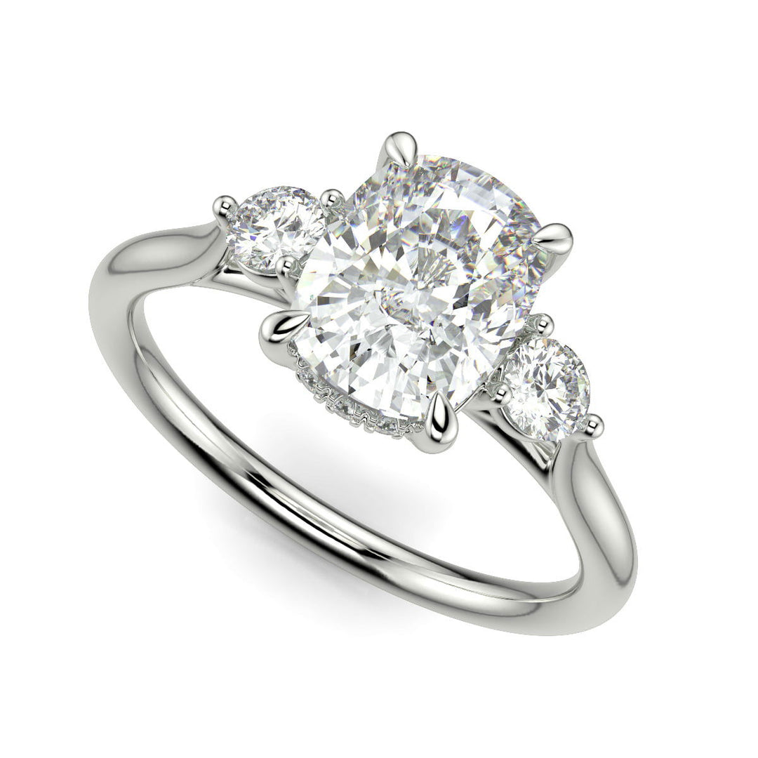Juliet Cushion Cut Trilogy Pave 4 Prong Claw Set Engagement Ring Setting - Nivetta