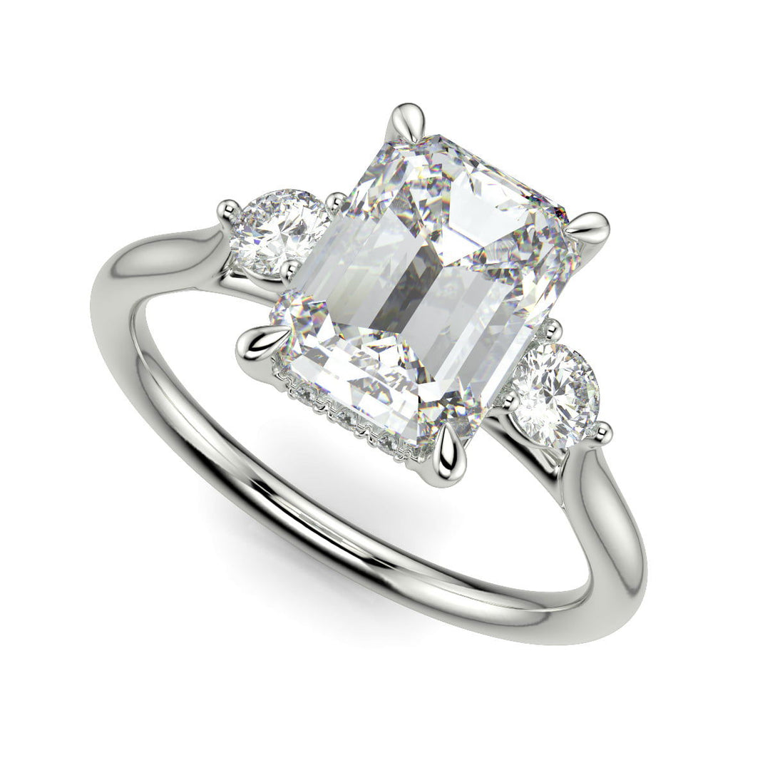 Juliet Emerald Cut Trilogy Pave 4 Prong Claw Set Engagement Ring Setting - Nivetta