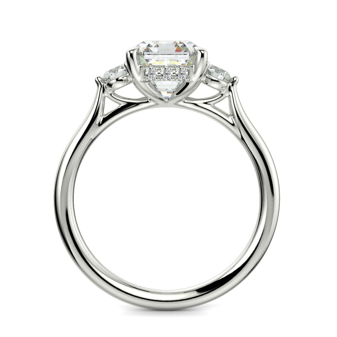 Juliet Emerald Cut Trilogy Pave 4 Prong Claw Set Engagement Ring Setting - Nivetta